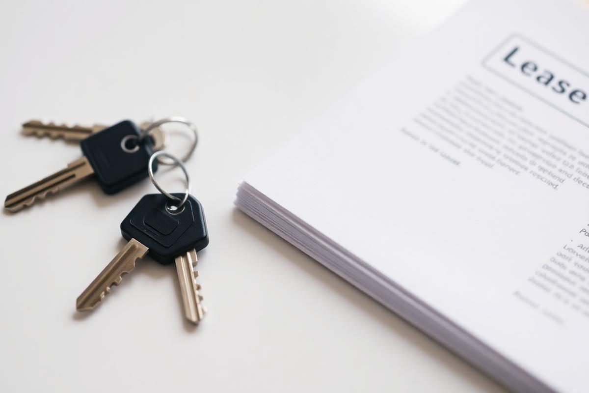 House keys resting beside a printed lease agreement
