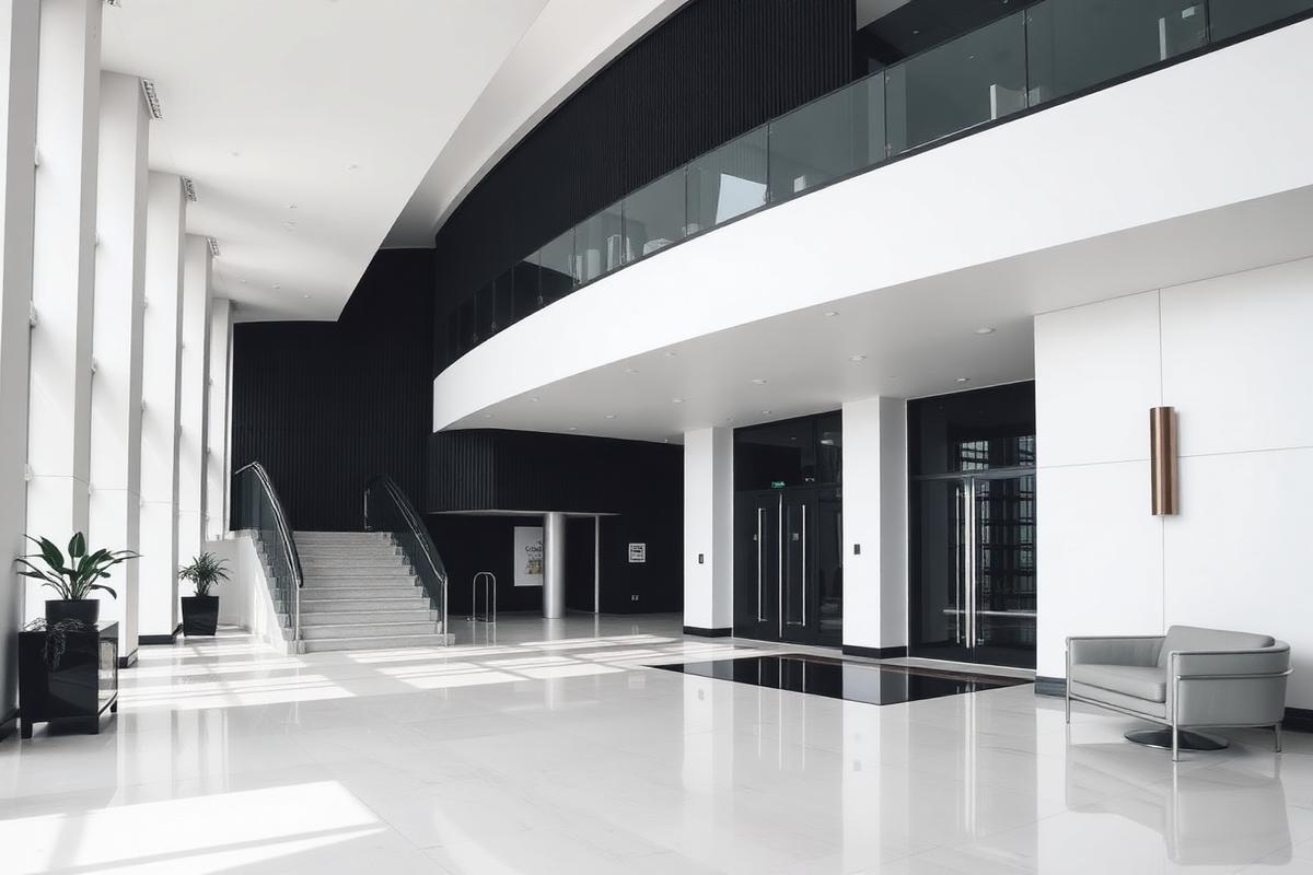 Bright modern residential building lobby